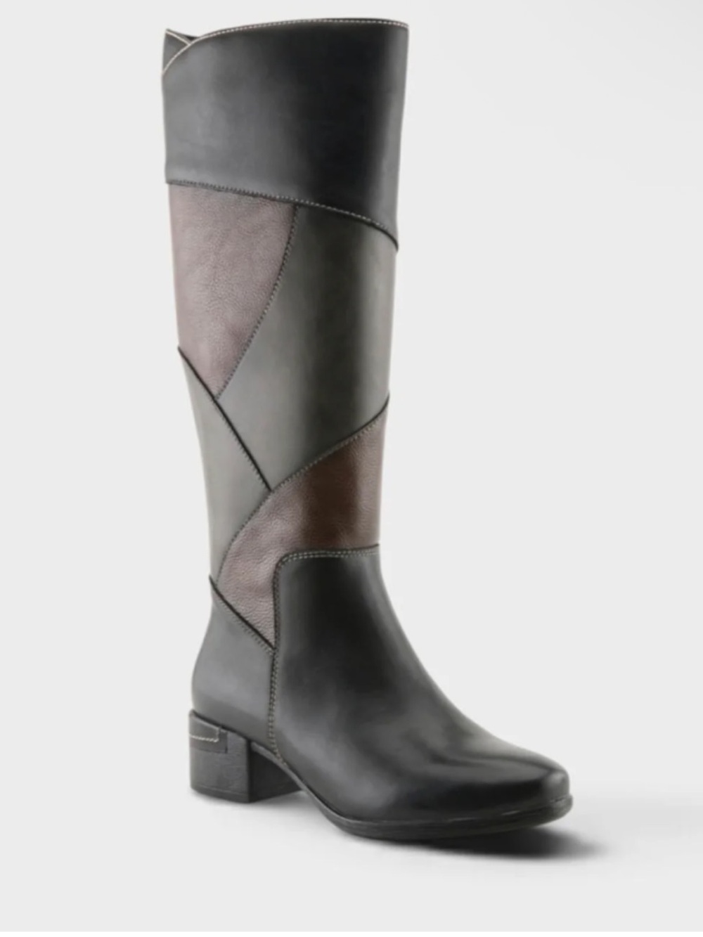 Spring Step Patchwork Leather Mid-Calf Boots in Black, Brown & Gray